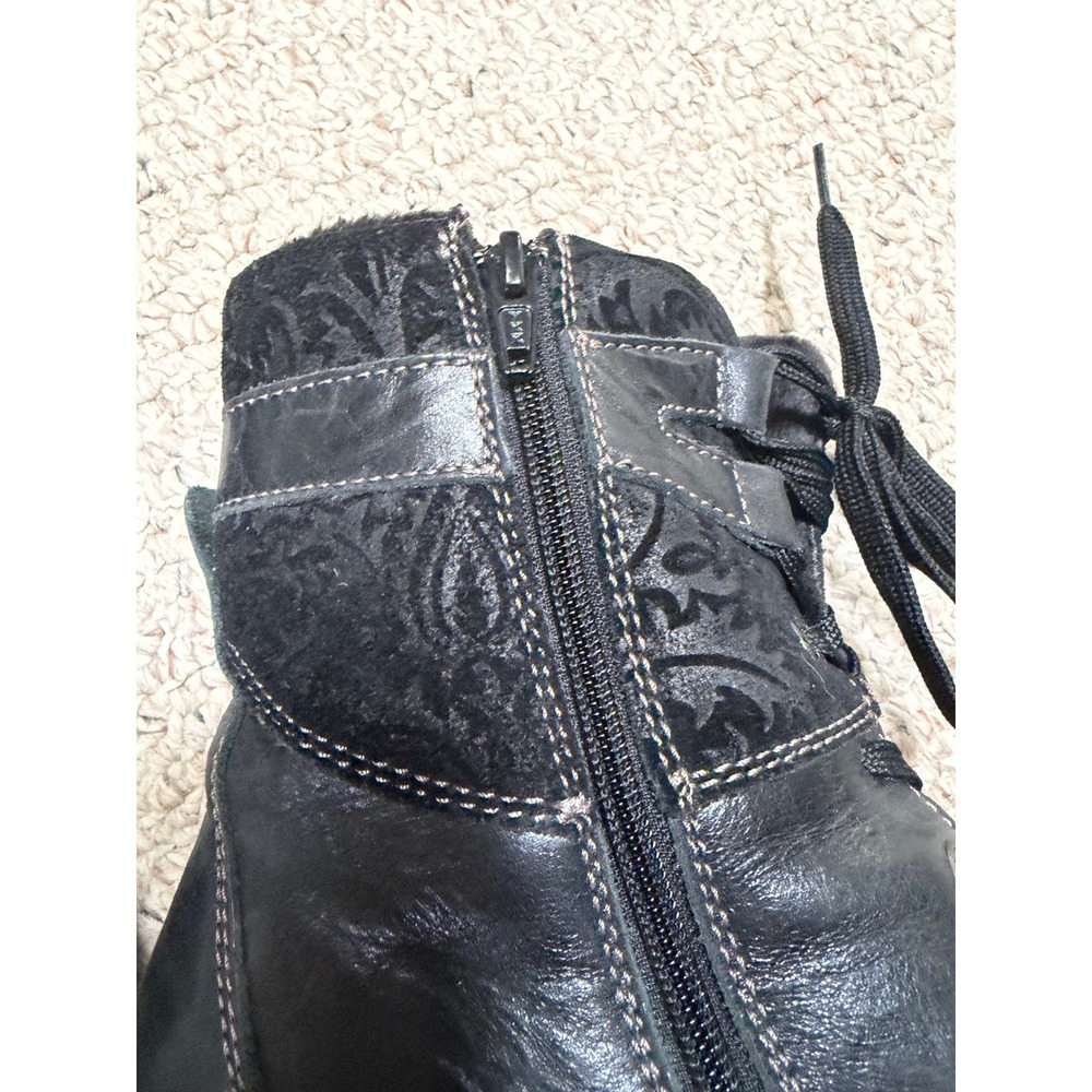 Dromedaris Women Black Leather Floral leather Lace Up Zip Combat Boots Size 39 - Picture 2 of 9